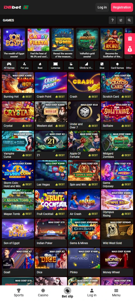 dbbet app interface mobile games