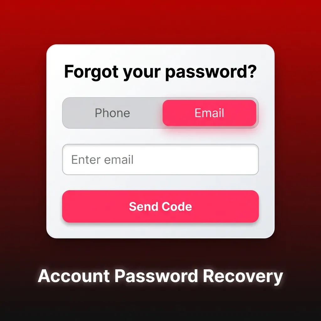 Illustration of DBBet password recovery steps: forgot password link, code verification, and creating a new secure password