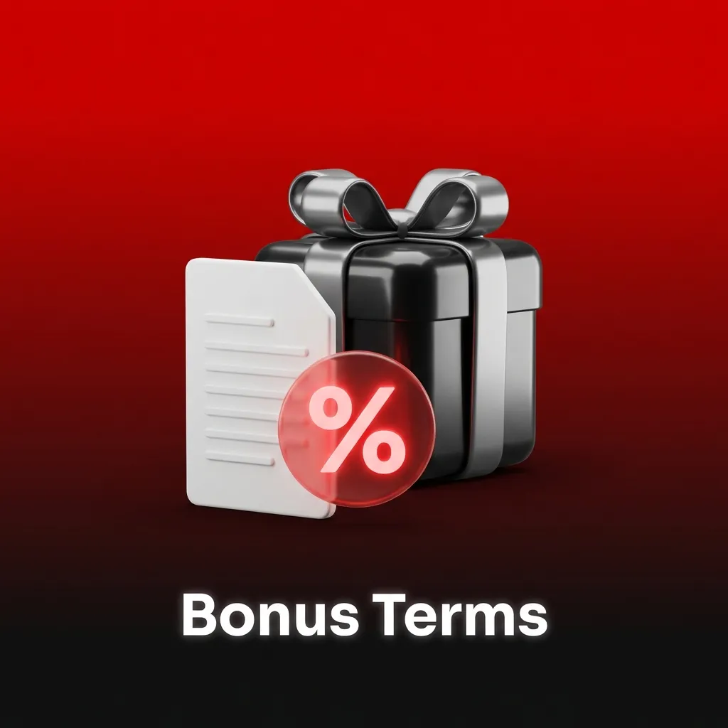 Illustrated “Bonus Terms” screen summarizing wagering rules, game eligibility, time limits, and fair‑play requirements.
