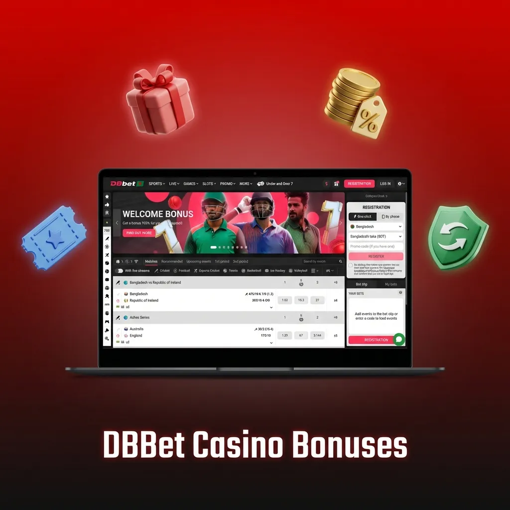 DBBet Casino bonuses overview with reload offers, free spins Friday, live cashback, and high roller rewards in BDT