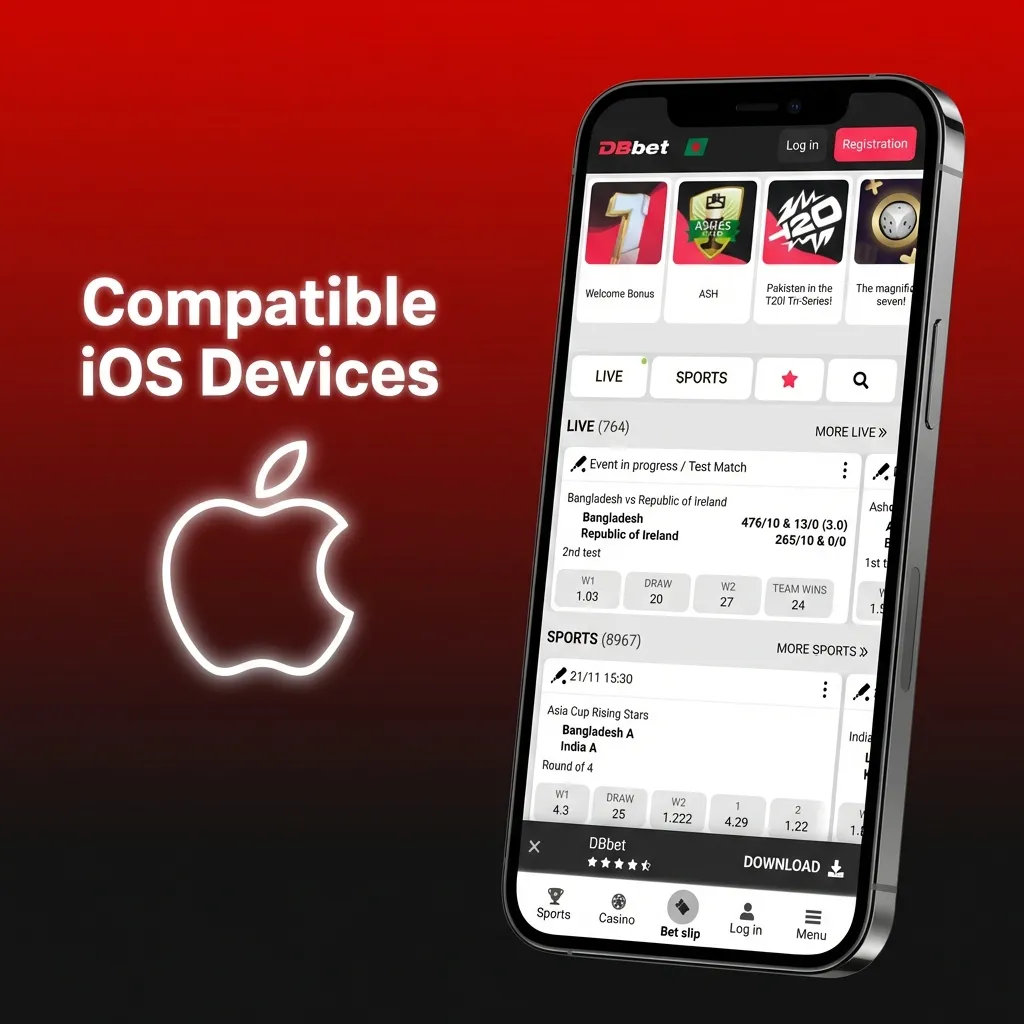 Graphic listing DBBet app compatible iPhone X to 15 models and recent iPads running iPadOS 11 or later