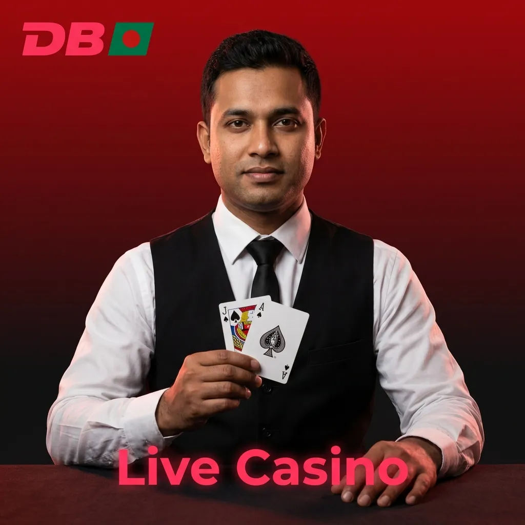 Bangladeshi player on DBBet Live Casino screen with real dealer streaming blackjack, roulette, baccarat and game shows