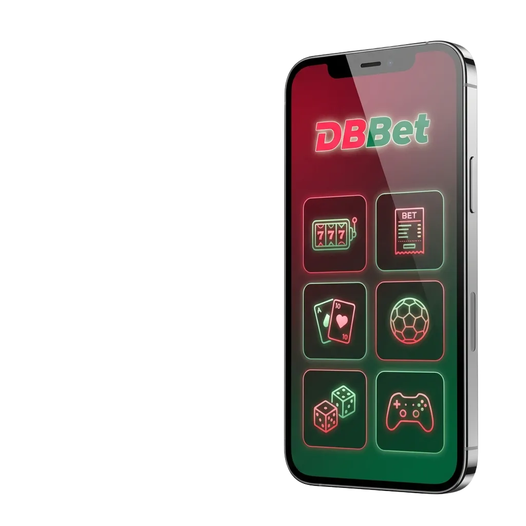 স্মার্টফোন স্ক্রিনে DBBet অ্যান্ড্রয়েড অ্যাপ, স্পোর্টস বেটিং ও ক্যাসিনো গেমের অপশনসহ প্রদর্শিত হচ্ছে