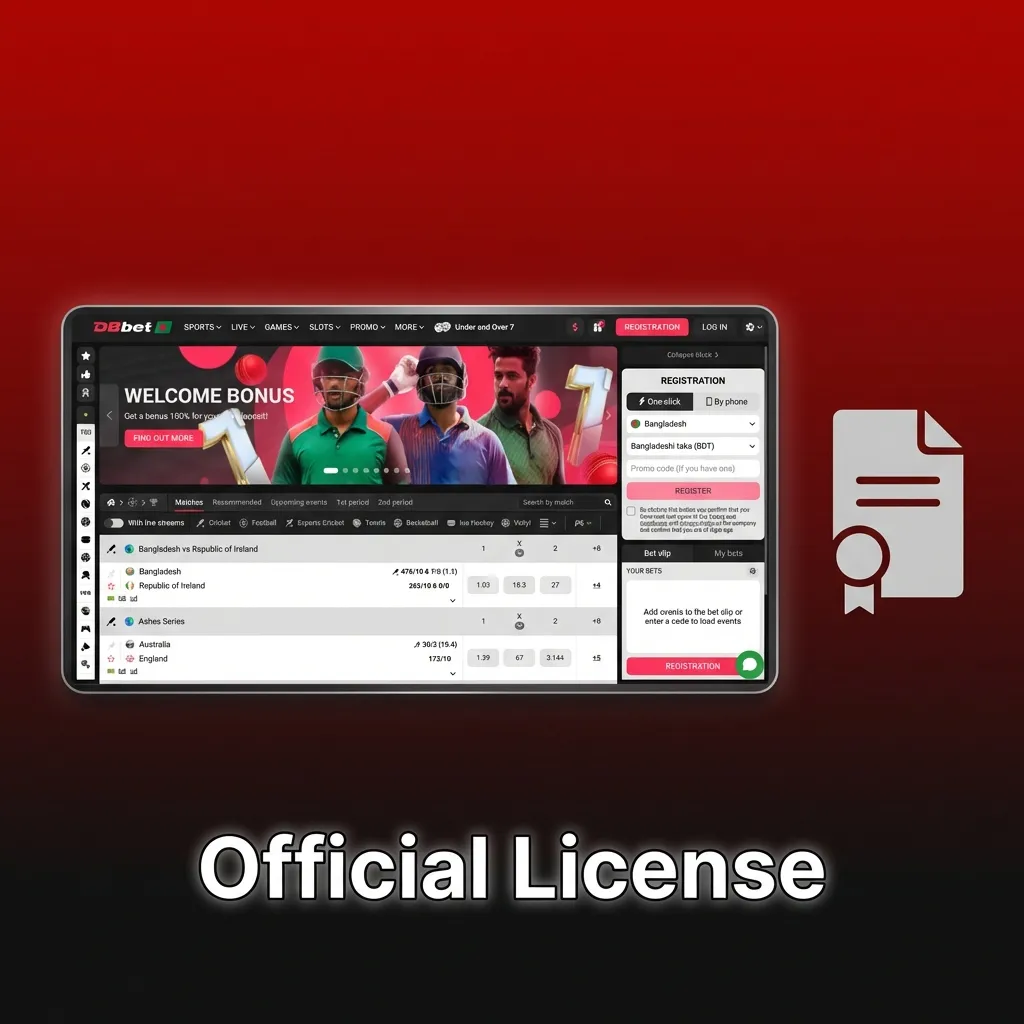 DBBet Curacao eGaming license certificate (8048/JAZ), authorizing fair and secure online betting for Bangladesh users