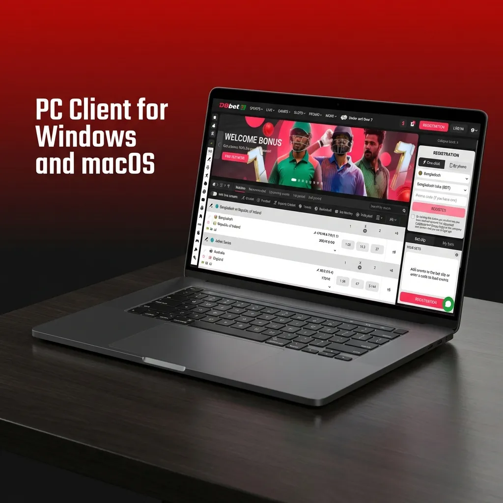 Illustration showing DBBet accessed via desktop web browsers on Windows and macOS instead of a dedicated PC client