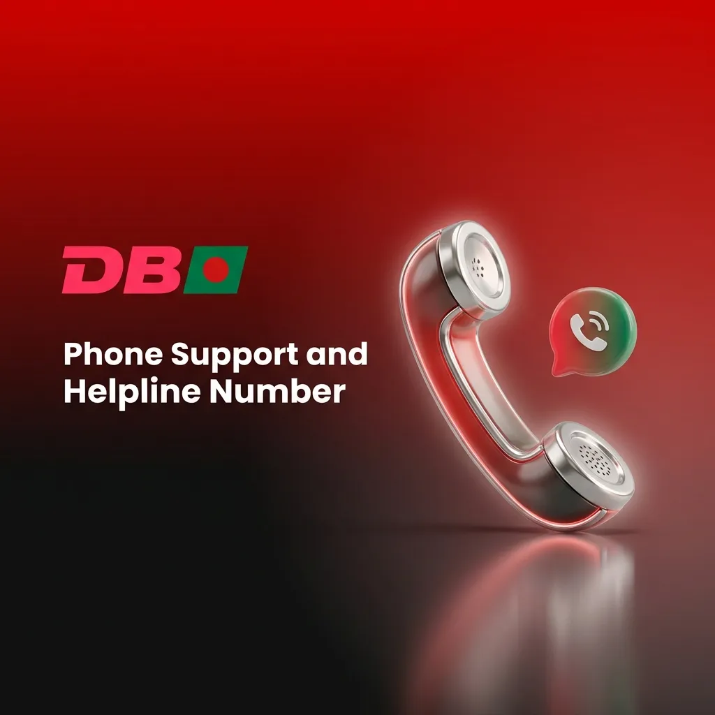 Phone support banner showing DBBet Bangladesh helpline number with icons for calling, language options, and 24 7 assistance