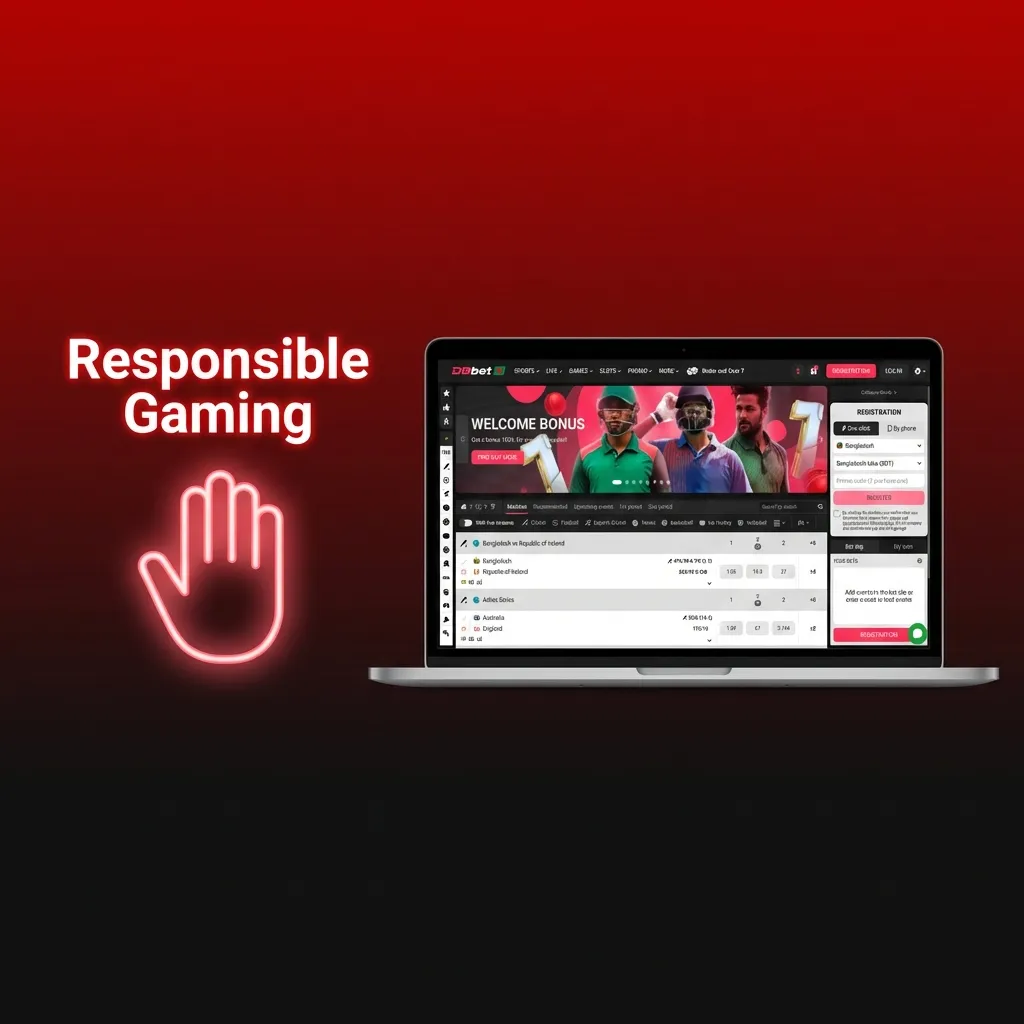 Illustration of a DBBet user setting limits and taking breaks, promoting safe, responsible online betting practices