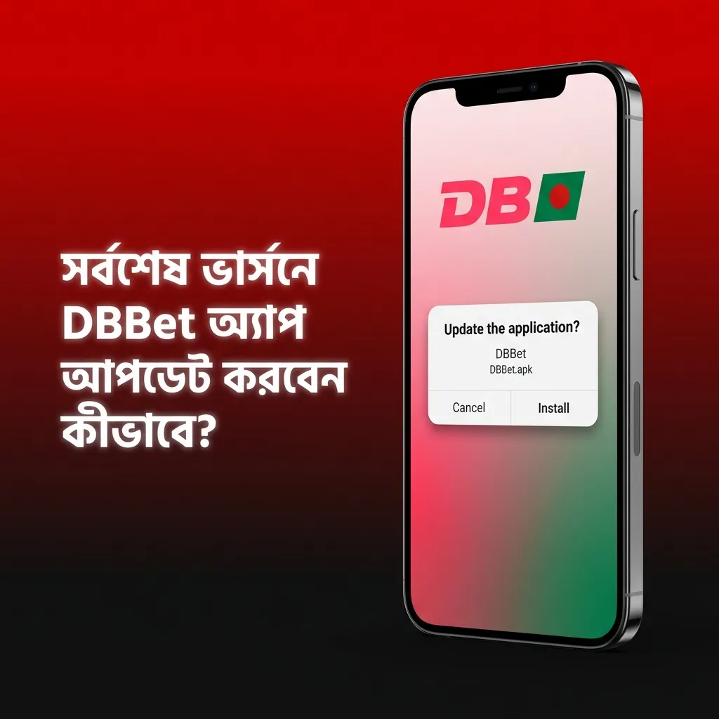 DBBet অ্যাপ আপডেট স্ক্রিন, যেখানে অ্যান্ড্রয়েড ও iOS ব্যবহারকারীদের নতুন ভার্সন ইনস্টল নির্দেশনা দেখা যাচ্ছে