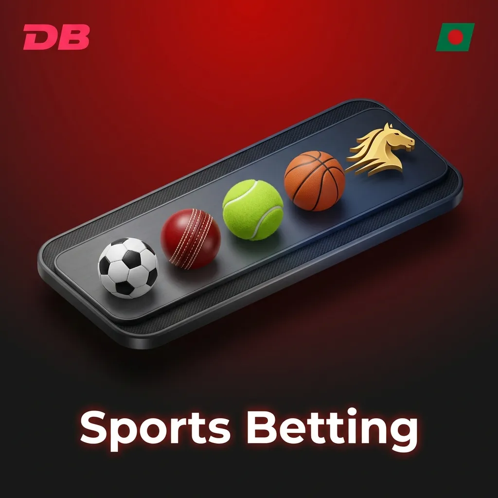 Sports betting interface on DBBet showing icons for cricket, football, kabaddi, tennis, basketball, eSports and more sports