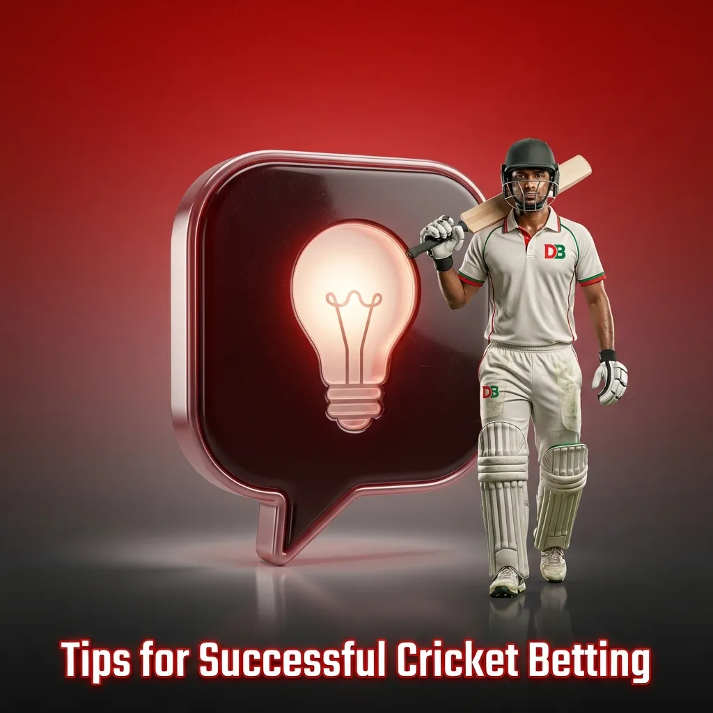 Illustrated guide to cricket betting tips showing stats, pitch icons, bankroll control and live odds tools