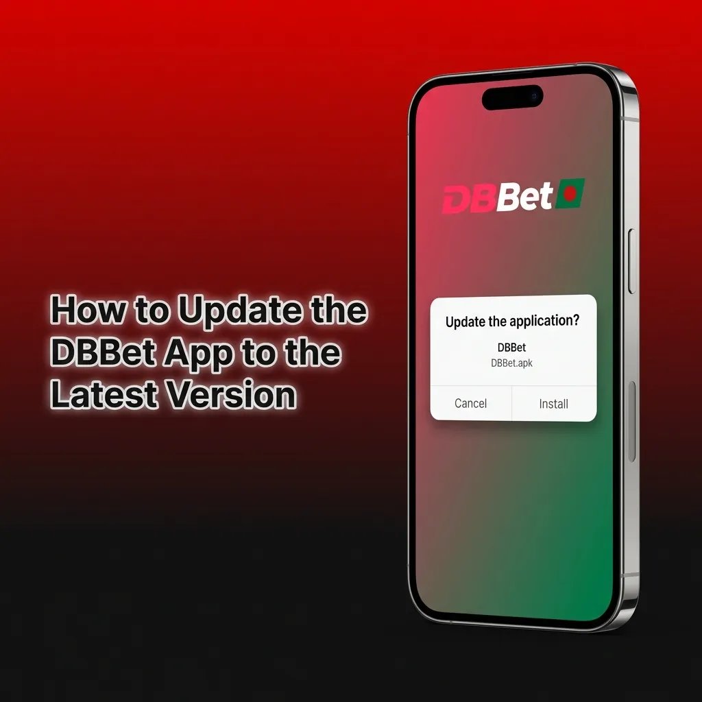 Illustration of DBBet app on an iPhone with auto-update message stating it always loads the latest version automatically