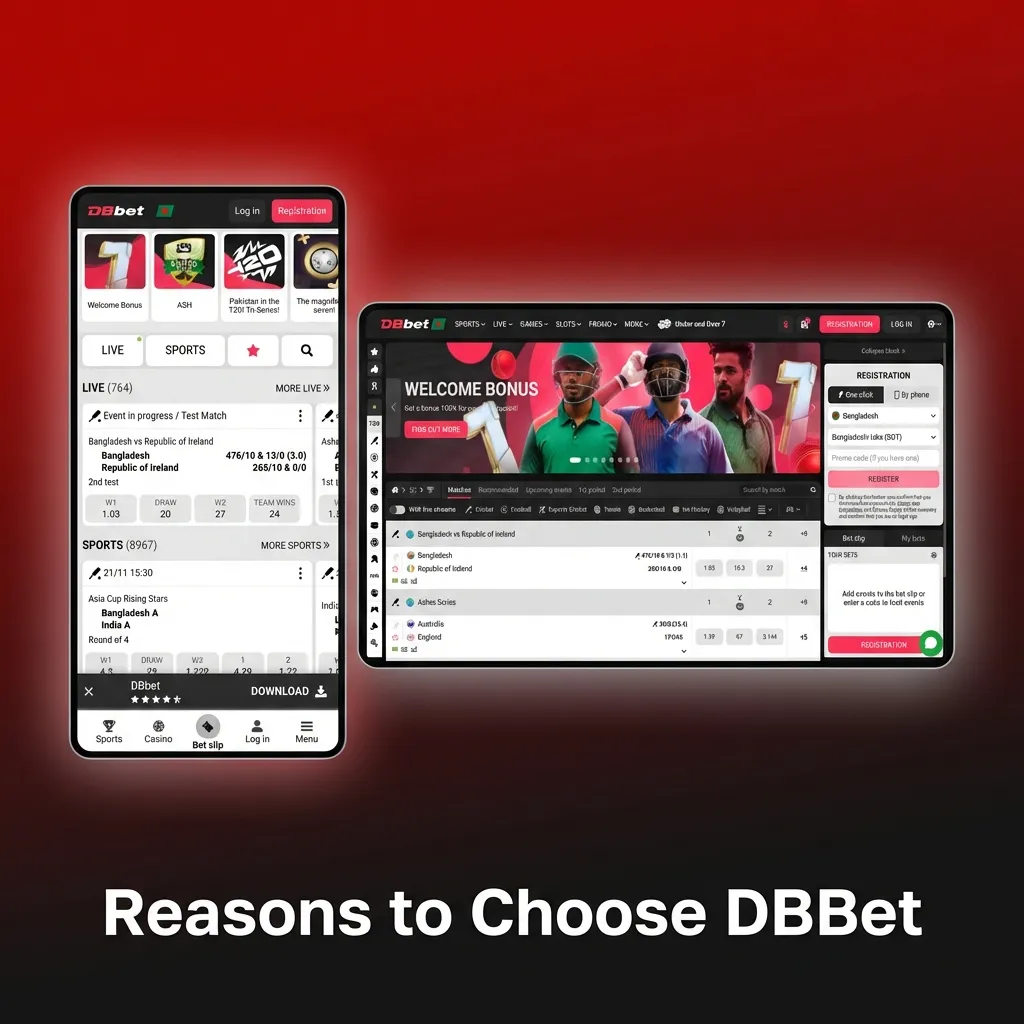Graphic titled “Reasons to Choose DBBet” with icons for local banking, sports, casino games, fast payouts, and 24/7 support.